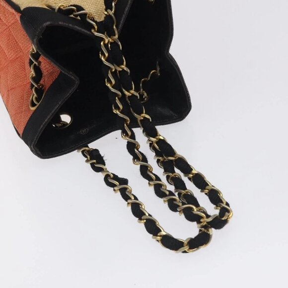 CHANEL Matelasse Chain Hand Bag Raffia Orange Gold CC Auth 130503 - Picture 7 of 15